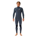 Traje neopreno surf hombre iron Rip Curl E-Bomb Zip Free 3/2, vista frontal completa, sistema zip free, logo Rip Curl Wetsuits y rodilleras negras.