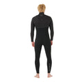 Neopreno surf negro Rip Curl E-Bomb Zip Free 3/2, vista trasera completa, panel de malla E7 en espalda alta, logo Rip Curl Wetsuits en cuello y texto en pierna.