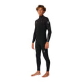 Traje de neopreno Rip Curl Elasto Zip Free 5/4 negro, vista lateral de tres cuartos, mostrando el ajuste ergonómico en torso y piernas del sistema sin cremallera.