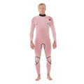 Forro interior del traje Rip Curl F-Bomb Fusion Chest Zip 4/3, textura afelpada de secado rápido en tono rosa, vista frontal completa del cuerpo del modelo.