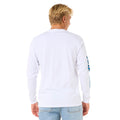 Camiseta blanca Rip Curl Fade Out Icon de manga larga, vista trasera completa.