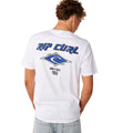 Camiseta Rip Curl Fade Out Icon Tee hombre color blanco, vista trasera completa, logo Rip Curl azul con diamante y año 1969.