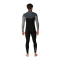 Traje de surf RIP CURL FLASHBOMB PRO 4/3 ZIP FREE en Charcoal Grey, vista trasera completa sin cremallera, con logotipo RIP CURL en la pantorrilla y panel superior en gris antracita jaspeado.