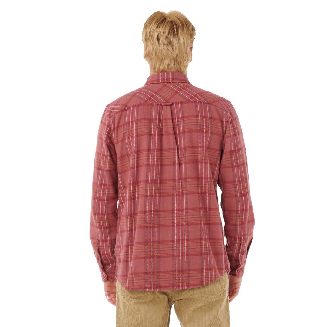 Camisa Rip Curl Griffin Flannel color Apple Butter, vista trasera mostrando el corte recto y patrón de cuadros.