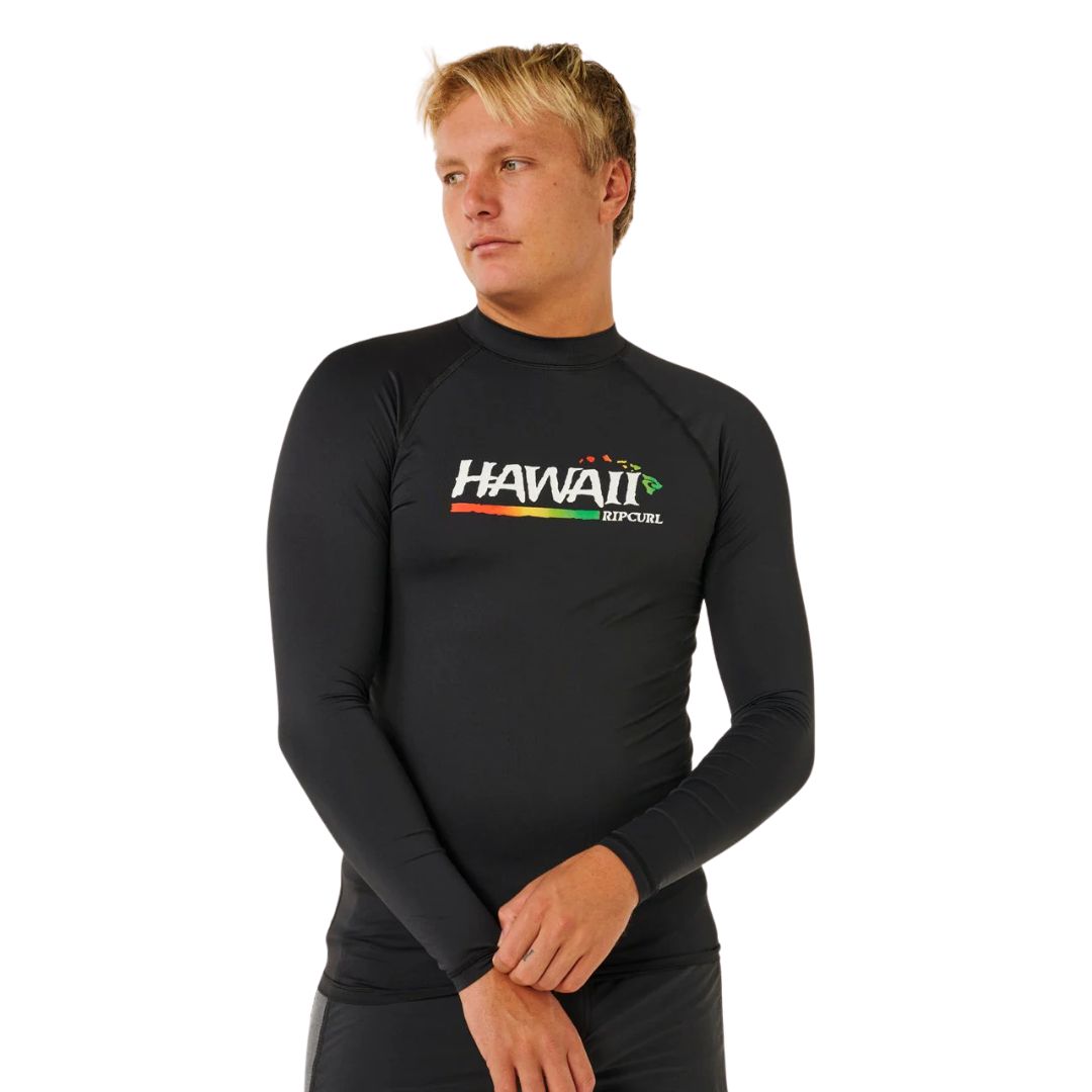 Rip Curl Hawaii Gritty UPF Performance L/S camiseta técnica surf Black protección solar UPF50 vista frontal.