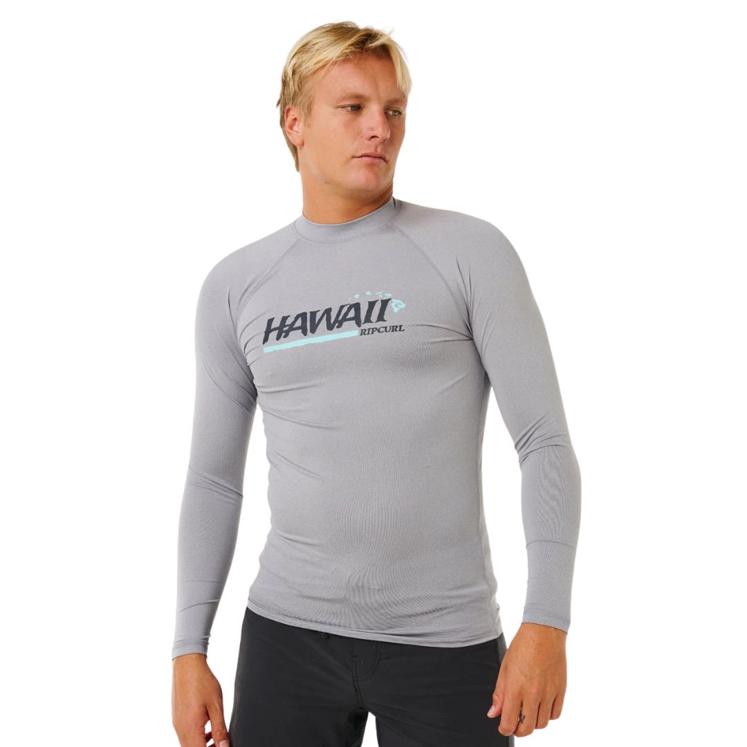 Rip Curl Hawaii Gritty UPF Performance L/S camiseta técnica surf Grey Marle protección solar UPF50 vista frontal.