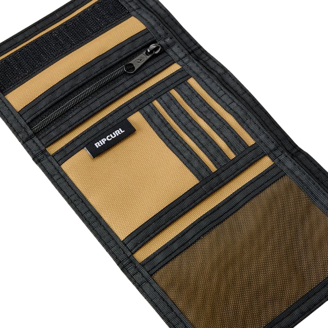 Rip Curl Icons Of Surf Wallet cartera surf color Golden Hour interior con ranuras para tarjetas y bolsillo con cremallera.