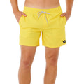 Bañador de surf hombre Rip Curl Offset Daily Volley amarillo brillante 16 pulgadas, vista frontal con bolsillos laterales y etiqueta Rip Curl.