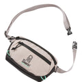 Rip Curl Overland Waist Bag Search riñonera compacta color stone con bolsillo frontal y tiradores verdes vista frontal.