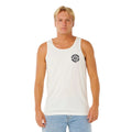 Camiseta de tirantes hombre Rip Curl Pacific Rinse Tank bone, vista frontal con estampado gráfico circular navy en pecho y corte tank fit holgado