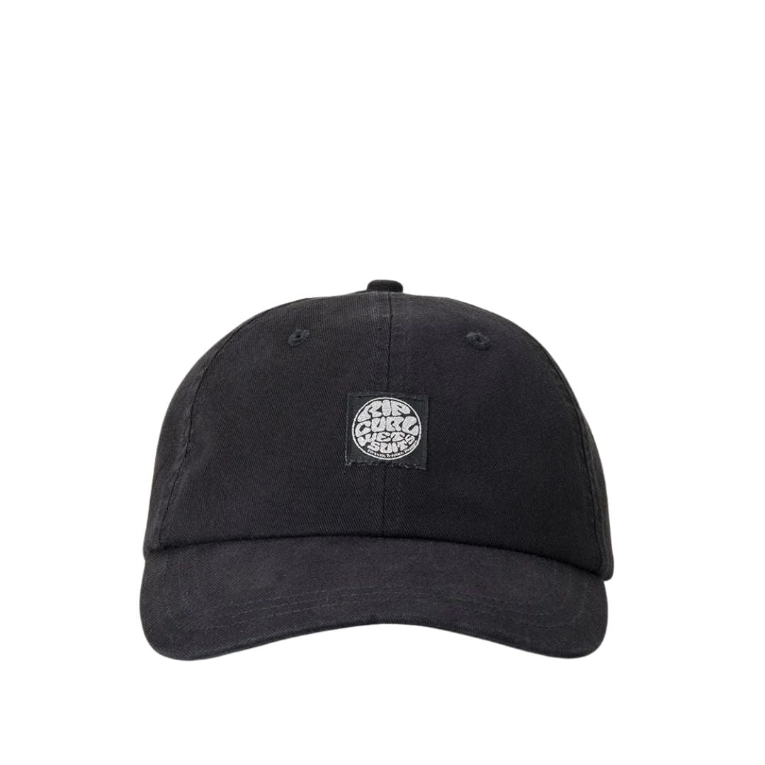 Rip Curl Premium Surf Adjustable Cap negra vista frontal gorra low profile de algodón con parche logo Rip Curl.