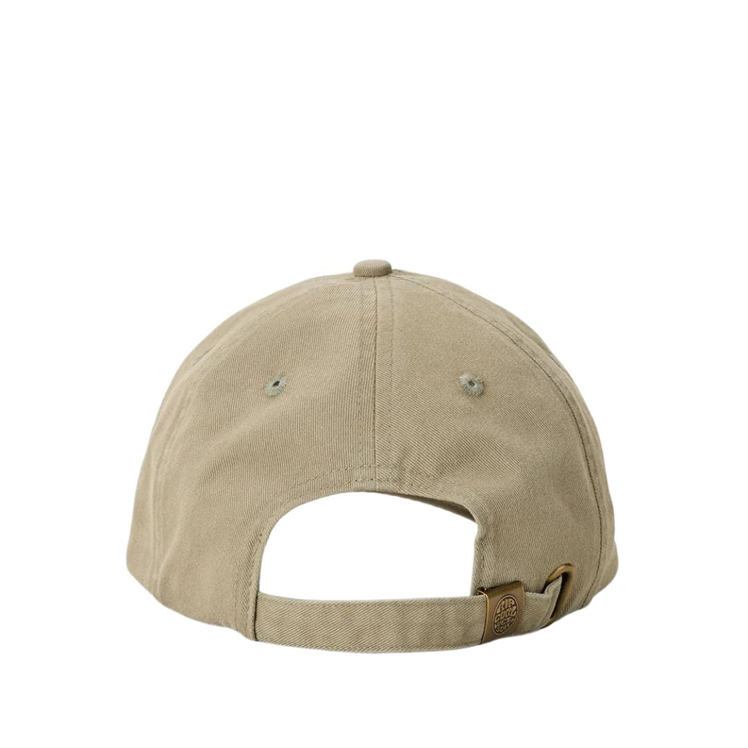 Rip Curl Premium Surf Adjustable Cap verde surplus vista trasera con cierre ajustable metálico y tejido de algodón.