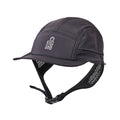 Gorra de surf Rip Curl S-Series en negro lavado sin solapa, vista lateral derecha con copa estructurada de 5 paneles, barboquejo ajustable y malla de ventilación lateral.