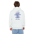 Vista trasera de la sudadera Rip Curl Search Icon color green mist, con gráfico 'The Search' y logotipo Rip Curl en la espalda.