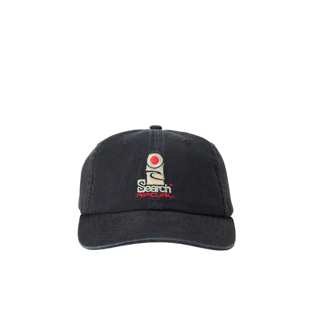 Gorra Rip Curl Search SB Cap en color black, vista frontal con logo bordado.