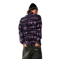 Rip Curl Sessions Polar Fleece en Black, vista trasera completa, mostrando el estampado allover de inspiración retro en toda la prenda.
