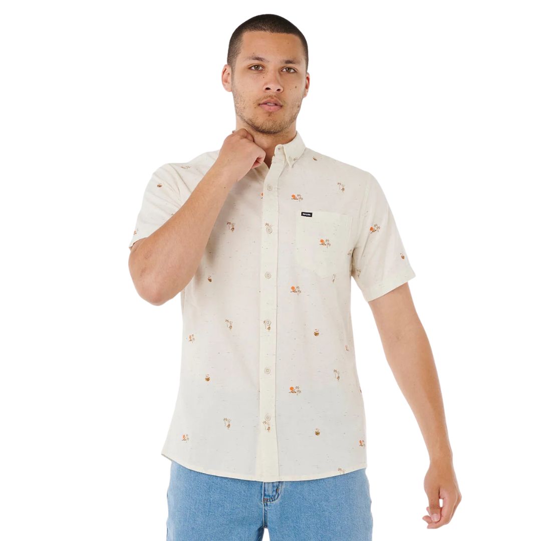 Rip Curl Skelly Breach S/S Shirt camisa surf hombre color off white look casual verano.