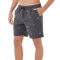 Bañador surf hombre Rip Curl Skelly Breach Volley negro, vista lateral con estampado yardage de esqueletos y palmeras, cordón negro y etiqueta Rip Curl.
