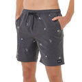 Bañador surf hombre Rip Curl Skelly Breach Volley negro, vista lateral izquierda con estampado yardage skelly, etiqueta Rip Curl y cordón negro trenzado.