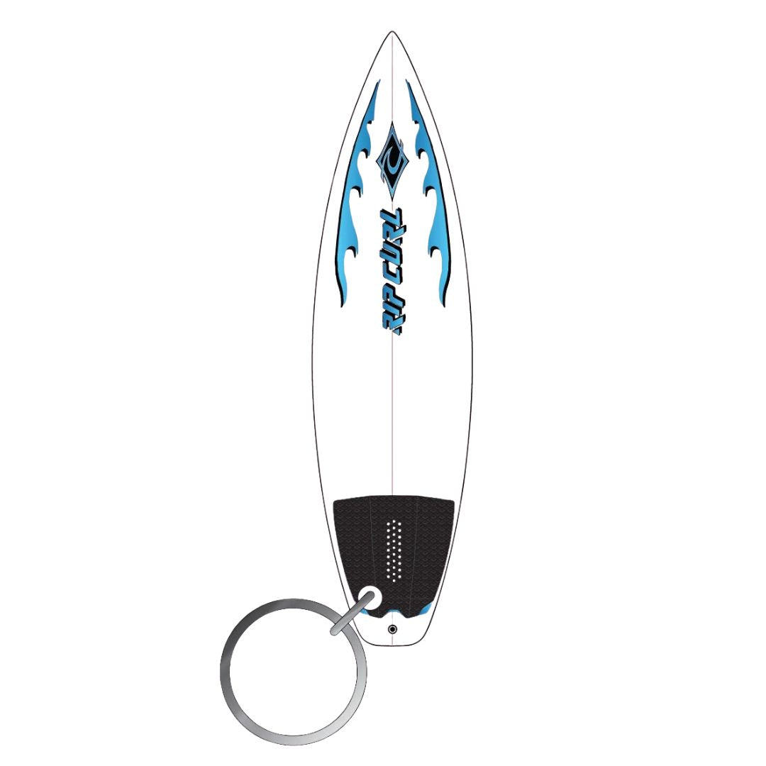 Rip Curl Surfboard Keyring llavero tabla de surf negro y gris con logo Rip Curl vista frontal.