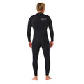 Traje de neopreno RIP CURL TRAD BZ 4/3 en negro, vista trasera completa con cierre de cremallera vertical y cordón de apertura, logotipo RIPCURL en la espalda.
