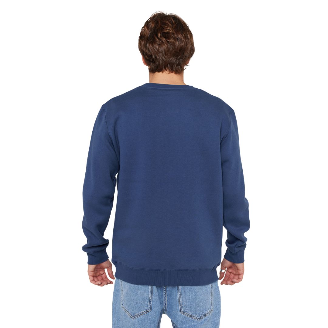 Vista trasera de la sudadera Rip Curl Wetsuit Icon Crew light navy mostrando puños y bajo elásticos.