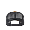 Gorra trucker Rip Curl Wetsuits en color mostaza, vista frontal centrada que muestra el parche circular con el logo ondulado Rip Curl Wetsuits Torquay Trestles Hossegor sobre la visera curva a juego.
