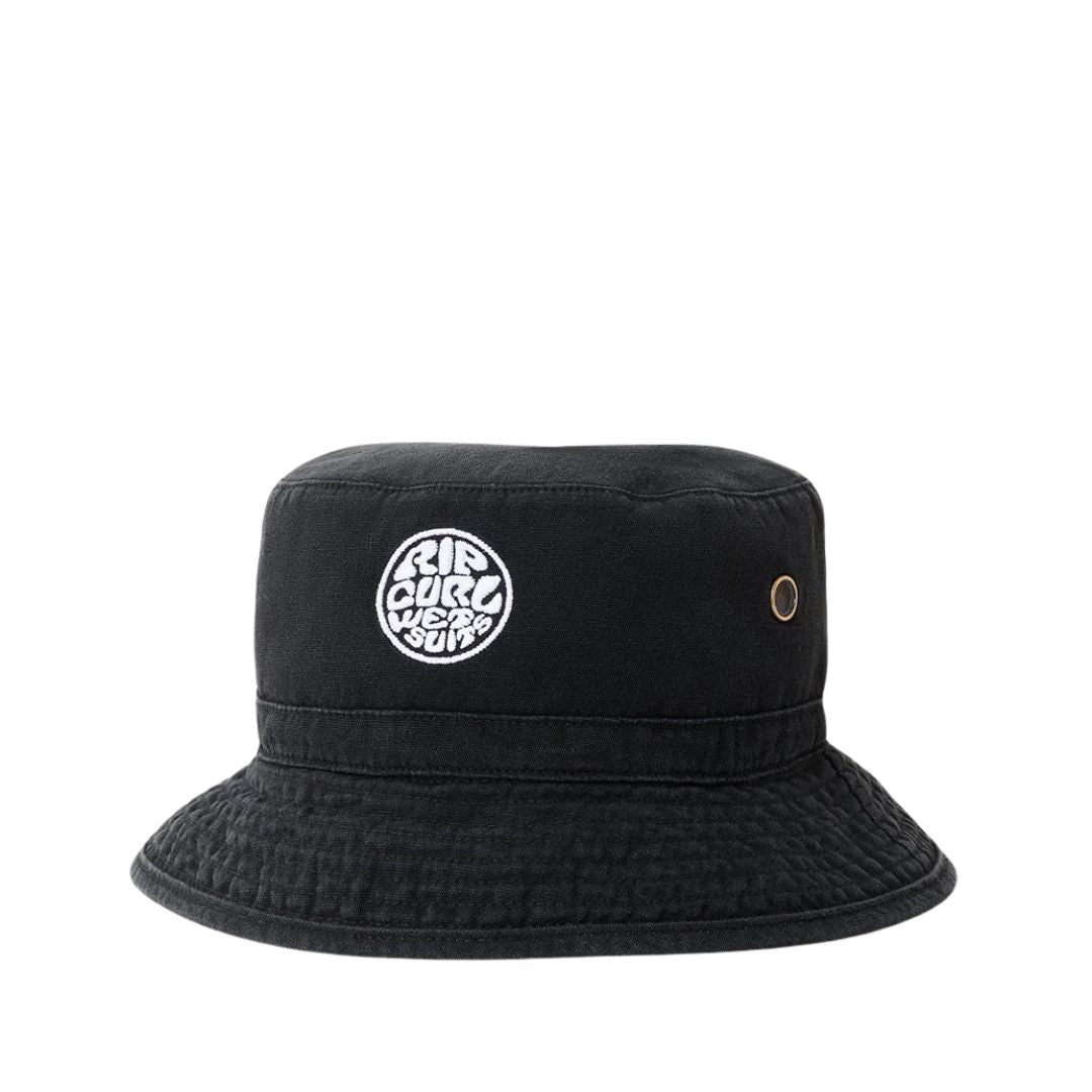 Sombrero pescador Rip Curl Wettie Icon Bucket Hat negro vista frontal.