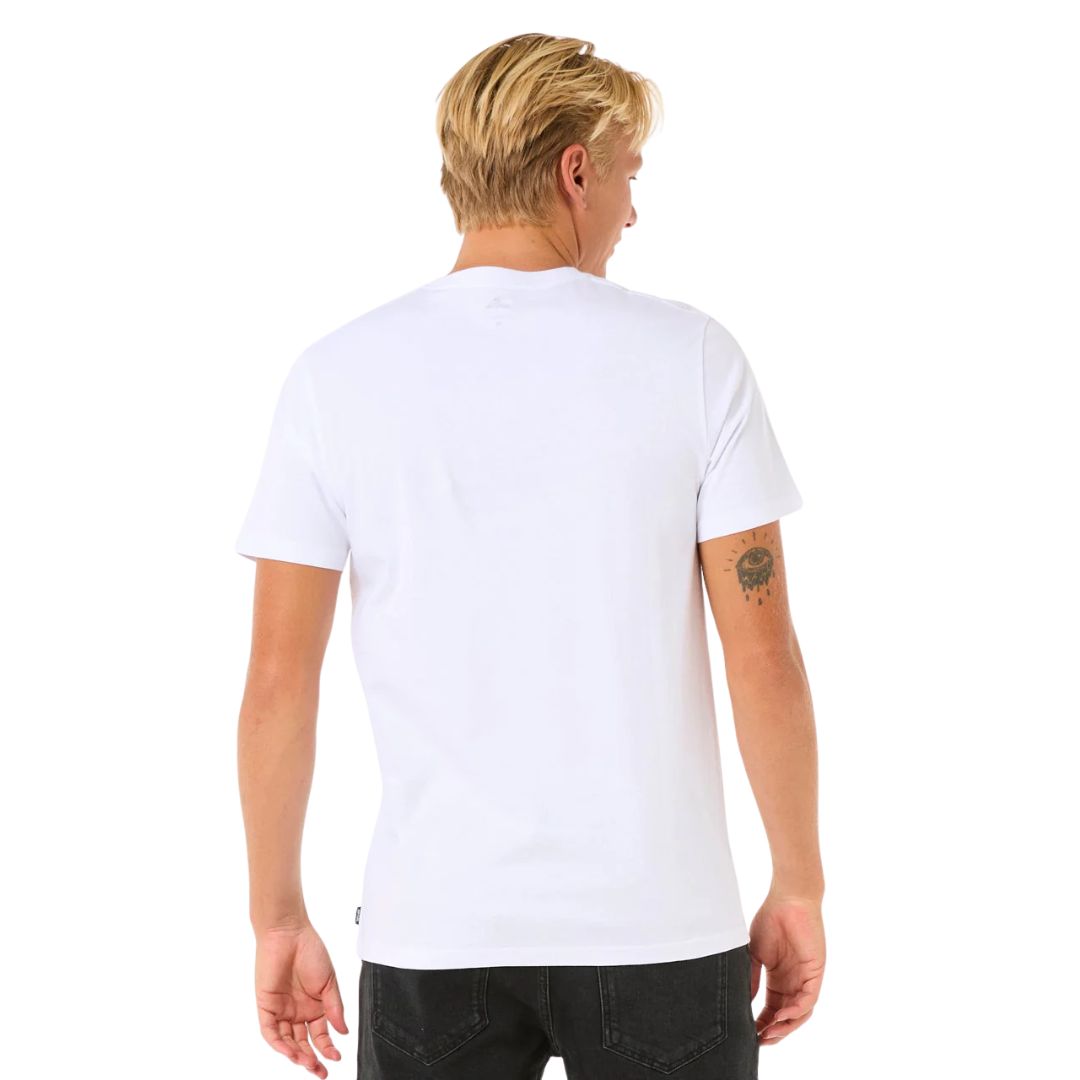 Rip Curl Wettie Icon S/S Tee camiseta blanca vista trasera lisa sin gráfico.