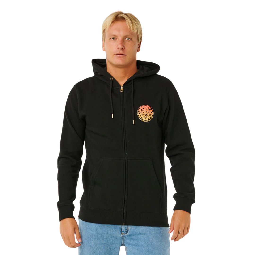 Rip Curl Wettie Passage Icon Zip Through sudadera surf hombre negra con cremallera y capucha.