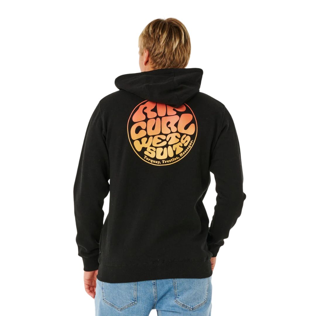 Rip Curl Wettie Passage Icon Zip Through sudadera con capucha negra vista trasera con gran logo surf.