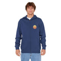 Sudadera Rip Curl Wettie Passage Icon Zip Thru azul marino claro con logotipo retro degradado en la espalda, estilo casual para surfistas.