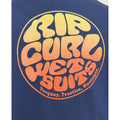 Detalle del estampado trasero en degradado de la sudadera Rip Curl Wettie Passage Icon Zip Thru azul marino claro, con logotipo circular Rip Curl Wetsuits.