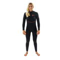 Vista frontal completa del traje de neopreno Rip Curl Flashbomb Fusion 4/3 para mujer mostrando el ajuste al cuerpo.
