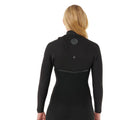 Rip Curl E-Bomb Zip Free 4/3 negro, vista trasera completa del traje de neopreno mujer con el logo Rip Curl en la pantorrilla y el número 7 en el hombro.