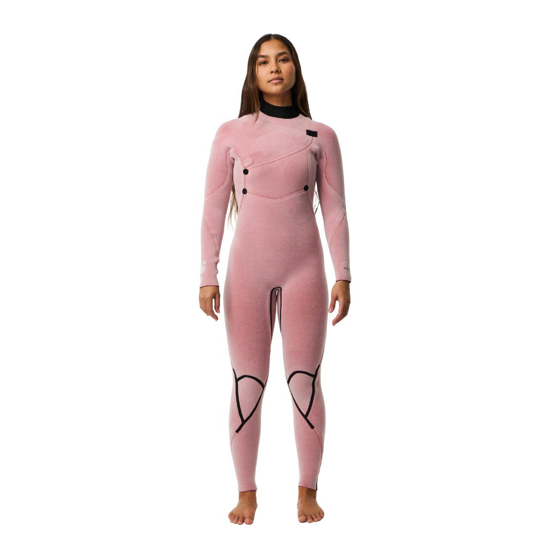 Forro interior Flash Lining del traje Rip Curl F-Bomb Fusion Chest Zip 4/3, textura afelpada de secado rápido en tono rosa, vista frontal completa del cuerpo.