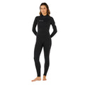 Traje de surf RIP CURL WMS TRAD BZ 4/3 en negro, vista frontal recta con cuello alto y costuras termoselladas, diseño elástico para libertad de movimiento en el agua fría.