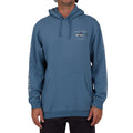 Sudadera con capucha Salty Crew Bruce Hood Fleece color slate vista frontal con bolsillo canguro y pequeño gráfico de tiburón y logo Salty Crew en el pecho.