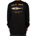 Camiseta Salty Crew Bruce LS Tee color negro vista trasera con gran ilustración de tiburón, logo Salty Crew y gráficos en las mangas.
