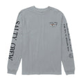 Camiseta Salty Crew Bruce LS Tee color quarry gris claro vista frontal, camiseta de manga larga con pequeño gráfico de tiburón y logo Salty Crew en el pecho.