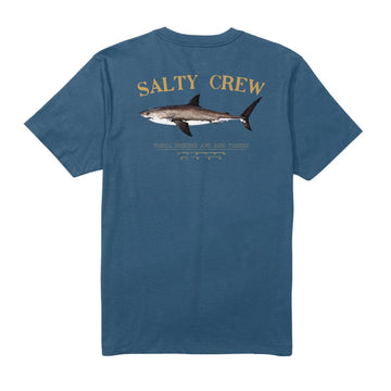 Parte trasera de la camiseta Salty Crew Bruce S/S Tee Cast Blue con ilustración de tiburón de Amadeo Bachar.