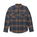 Camisa Salty Crew Fathom en azul marino y óxido, plano de producto de frente, con el doble bolsillo de pecho, los botones de presión y el cuello de contraste en ripstop.