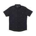 Camisa técnica Salty Crew Flagship UV Button Up color phantom negro con estampado geométrico y bolsillo en el pecho vista frontal.