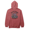Sudadera Salty Crew Kraken Monster en rojo lavado, luciendo el estampado completo del kraken atacando un barco junto al texto Thrill Seekers & Risk Takers.