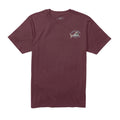 Camiseta Salty Crew Lurking S/S Tee color burgundy vista frontal con pequeño gráfico de tiburón y logo Salty Crew en el pecho.