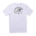 Camiseta Salty Crew Lurking SS Tee blanca, vista trasera, con gráfico grande de tiburón y texto 
