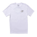 Camiseta Salty Crew Lurking SS Tee blanca, vista frontal, con logotipo discreto de tiburón en el pecho.