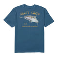 Camiseta Salty Crew Surface Classic S/S Tee color cast blue vista trasera con gran ilustración de pez y logo Salty Crew con texto Find Refuge in the Sea.