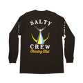 Camiseta de manga larga Salty Crew Tailed en negro, plano de producto de espaldas, con el marlín serigrafiado en el centro de la espalda y los textos Salty Crew en ambas mangas.