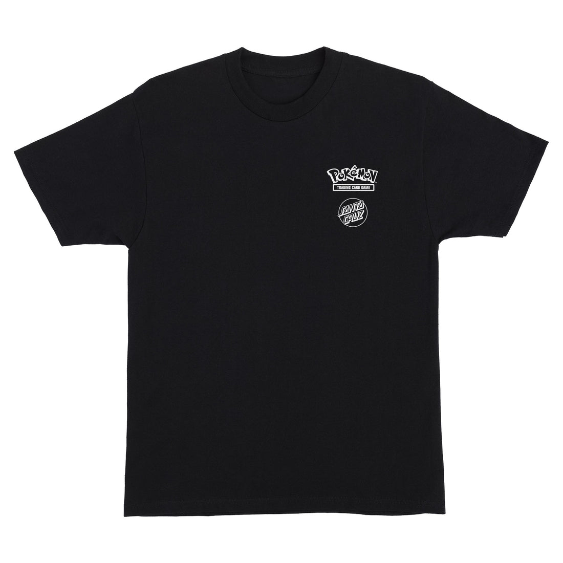 Camiseta de manga corta Santa Cruz x Pokémon Power Dot Heavyweight en color Black, vista frontal con el logo Pokémon Trading Card Game y el Classic Dot de Santa Cruz en el pecho